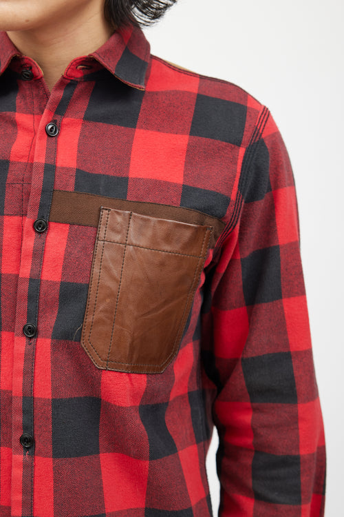 Junya Watanabe Red 
Multicolour Flannel Shirt