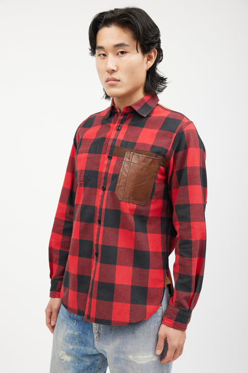 Junya Watanabe Red 
Multicolour Flannel Shirt