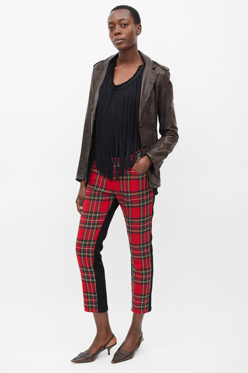 Junya Watanabe Red 
Multicolour Plaid Front Trousers