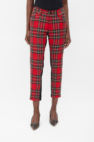 Junya Watanabe Red 
Multicolour Plaid Front Trousers