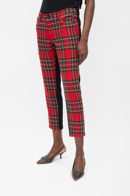 Junya Watanabe Red 
Multicolour Plaid Front Trousers