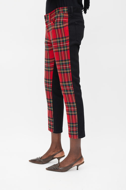 Junya Watanabe Red 
Multicolour Plaid Front Trousers