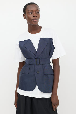 Junya Watanabe White 
Blue Corset Belted T-Shirt