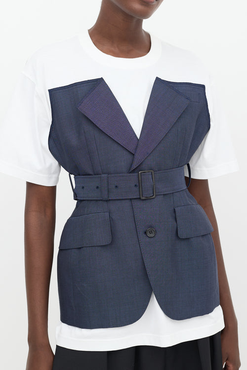 Junya Watanabe White 
Blue Corset Belted T-Shirt