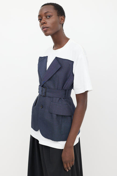 Junya Watanabe White 
Blue Corset Belted T-Shirt