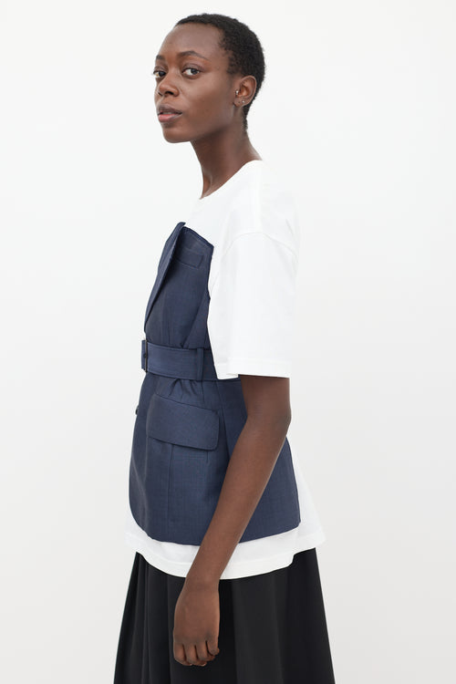 Junya Watanabe White 
Blue Corset Belted T-Shirt