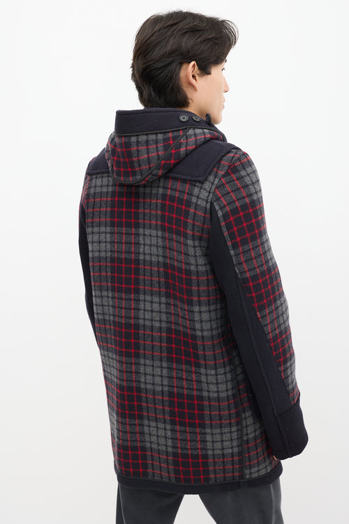 Junya Watanabe X Gloverall Navy 
Multicolour Wool Plaid Coat