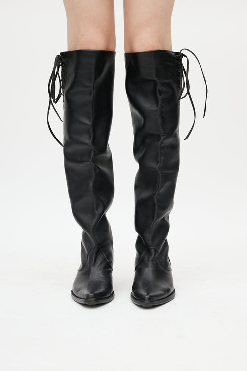 Junya Watanabe Black Leather Lace Up Western Boot