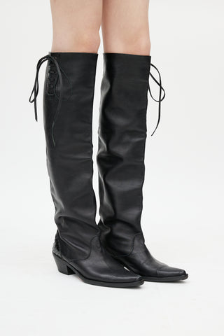 Junya Watanabe Black Leather Lace Up Western Boot