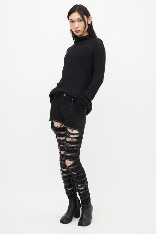 Junya Watanabe Black Ripped Skinny Jeans