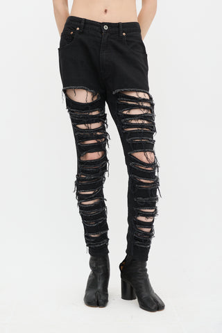 Junya Watanabe Black Ripped Skinny Jeans