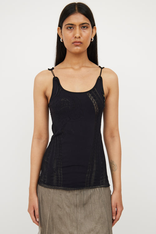 Just Cavalli Black Mesh Detail Tank Top