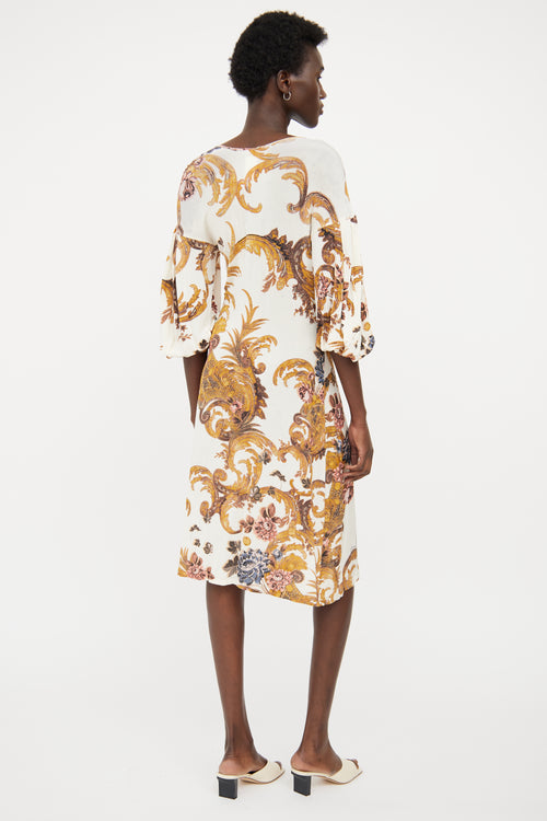 Just Cavalli Cream Multi Colour Half Sleeve Dress