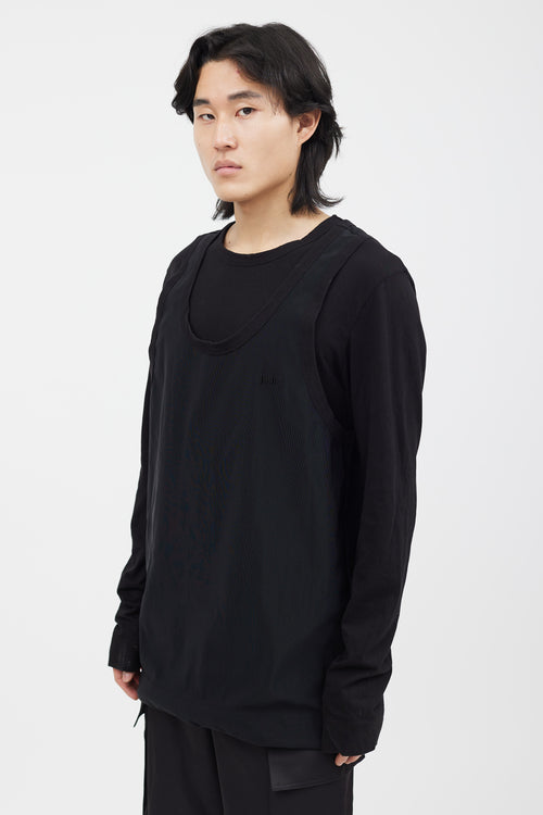 Juun J Black Layered Long Sleeve Tank Top Shirt