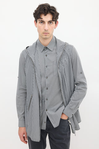 Juun.J Black 
White Cotton Gingham Layered Shirt Jacket