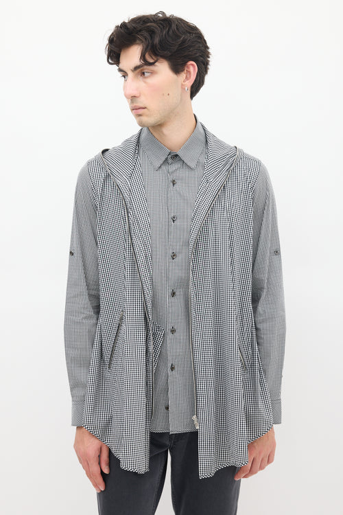 Juun.J Black 
White Cotton Gingham Layered Shirt Jacket