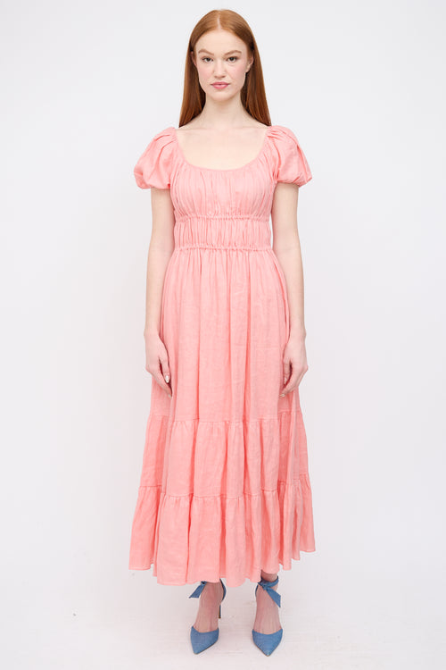 Kate Spade Pink Linen Ruched Tier Dress