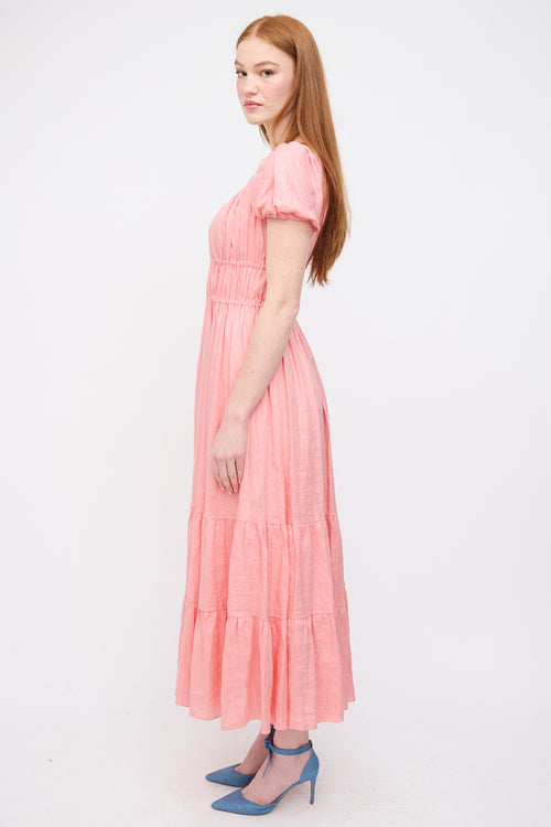 Kate Spade Pink Linen Ruched Tier Dress