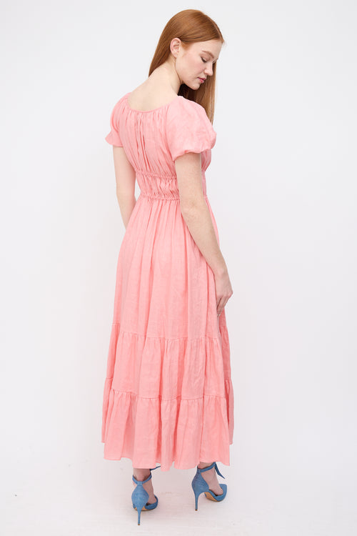 Kate Spade Pink Linen Ruched Tier Dress