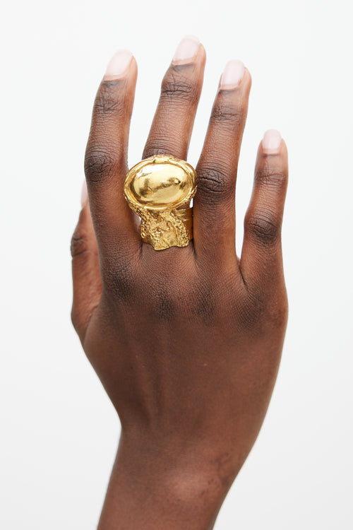 Saint Laurent Gold Arty Textured Ring