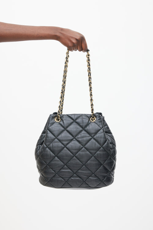 Ferragamo Black Leather Quilted Genny Bucket Bag