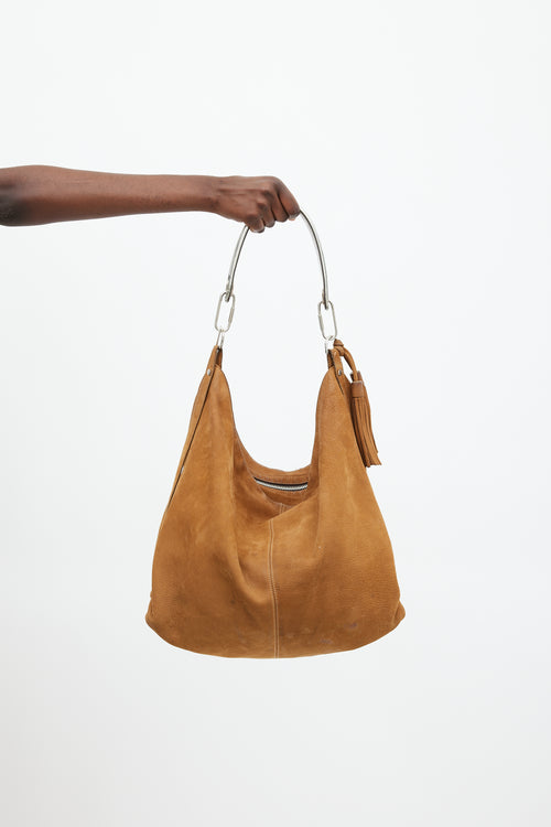 Lanvin Brown 
Silver Leather Tassel Bag