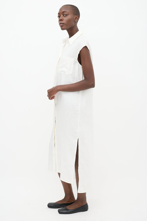 Lou Lou Studio White Linen Myrtoan Sleeveless Shirt Dress