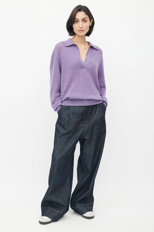 Khaite Purple Cashmere V-Neck Sweater