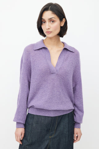 Khaite Purple Cashmere V-Neck Sweater