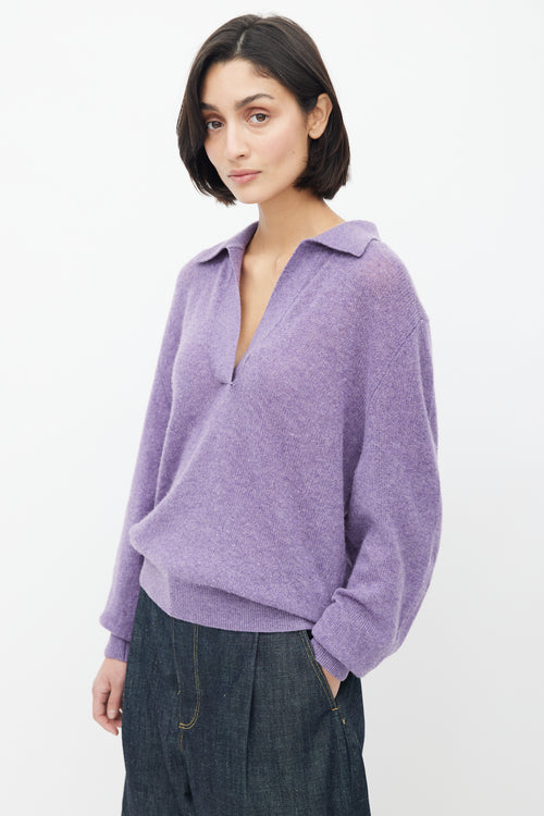 Khaite Purple Cashmere V-Neck Sweater