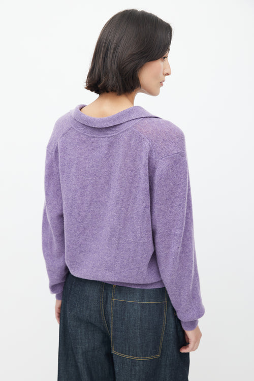 Khaite Purple Cashmere V-Neck Sweater