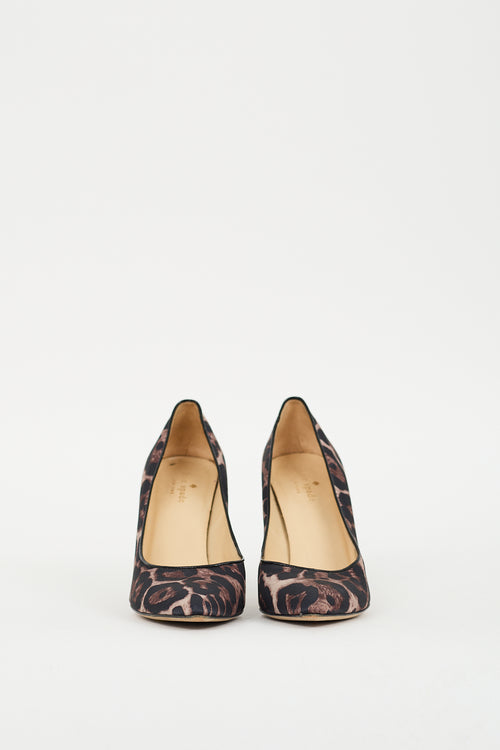 Kate Spade Brown 
Black Satin Printed Pump