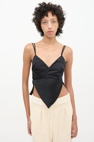 Kathryn Bowen Black Silk Geometric Folded Tank