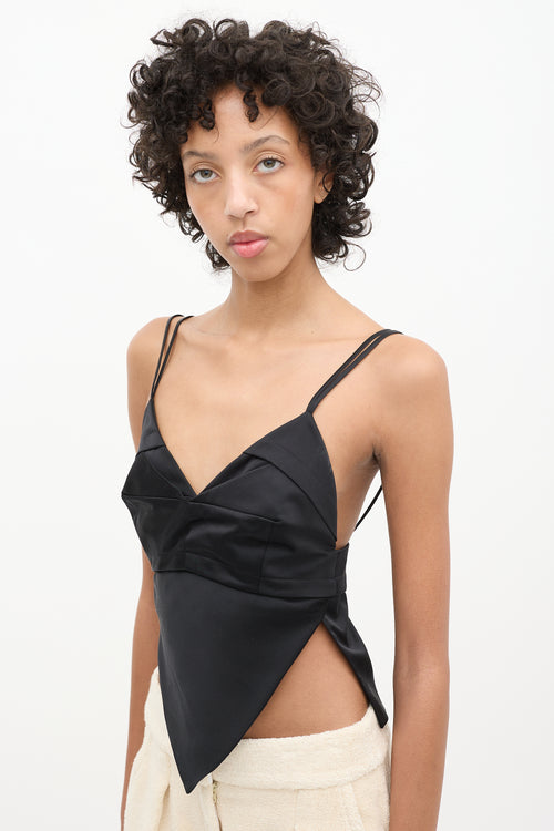 Kathryn Bowen Black Silk Geometric Folded Tank