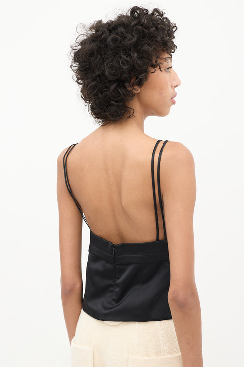 Kathryn Bowen Black Silk Geometric Folded Tank