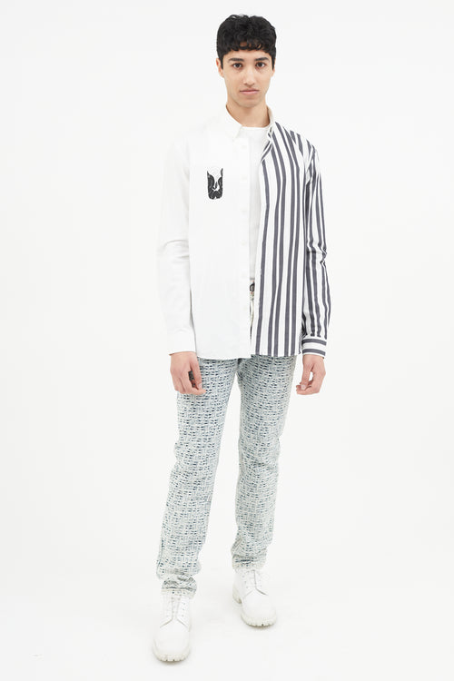 Kenzo Black 
White Mermaid Striped Shirt