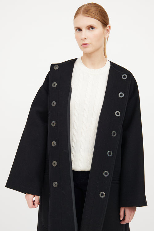 Kenzo Black Wool Button Flared Coat