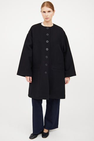 Kenzo Black Wool Button Flared Coat