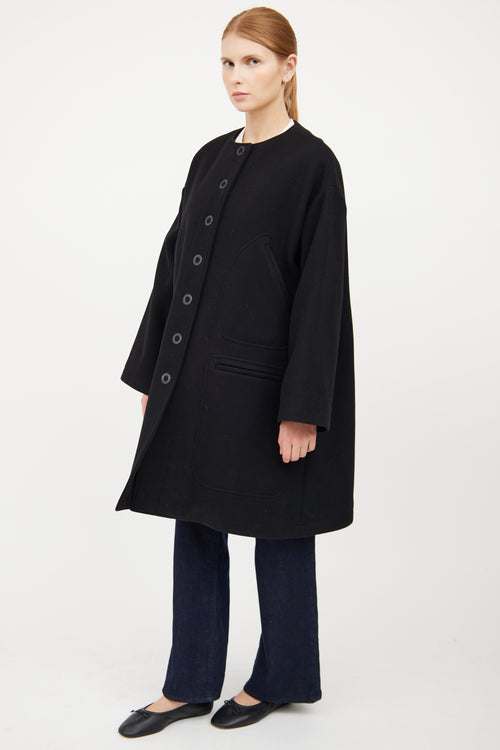 Kenzo Black Wool Button Flared Coat