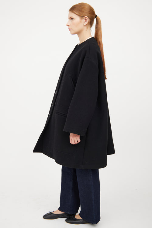 Kenzo Black Wool Button Flared Coat