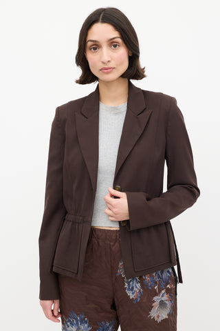 Kenzo Brown Wool Drawstring Blazer