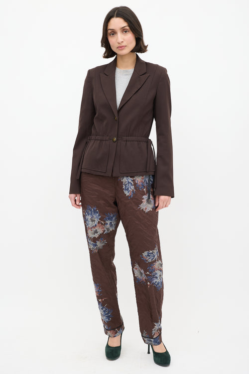 Kenzo Brown Wool Drawstring Blazer