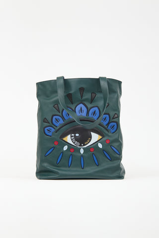 Kenzo Dark Green Leather Eye Tote