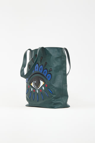 Kenzo Dark Green Leather Eye Tote