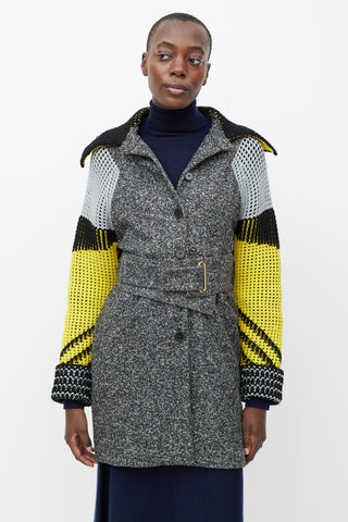 Kenzo Grey 
Yellow Knit Sleeve Jacket