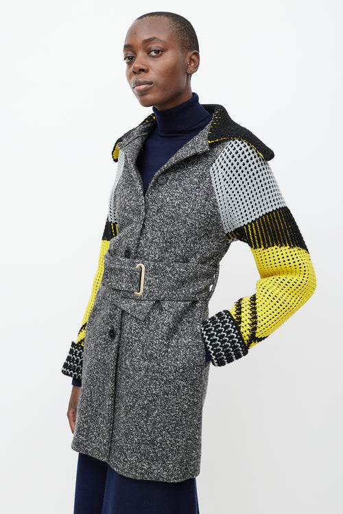 Kenzo Grey 
Yellow Knit Sleeve Jacket