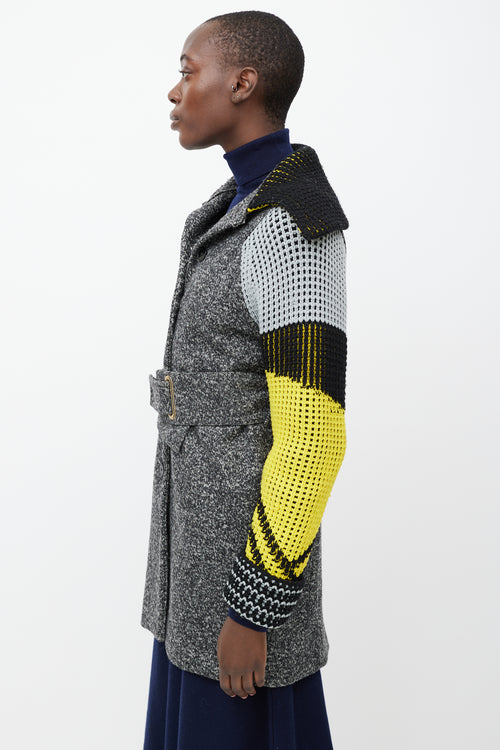 Kenzo Grey 
Yellow Knit Sleeve Jacket