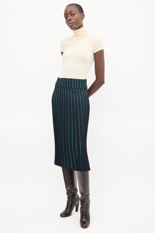 Kenzo Navy 
Green Ribbed Midi Skirt