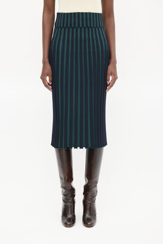 Kenzo Navy 
Green Ribbed Midi Skirt