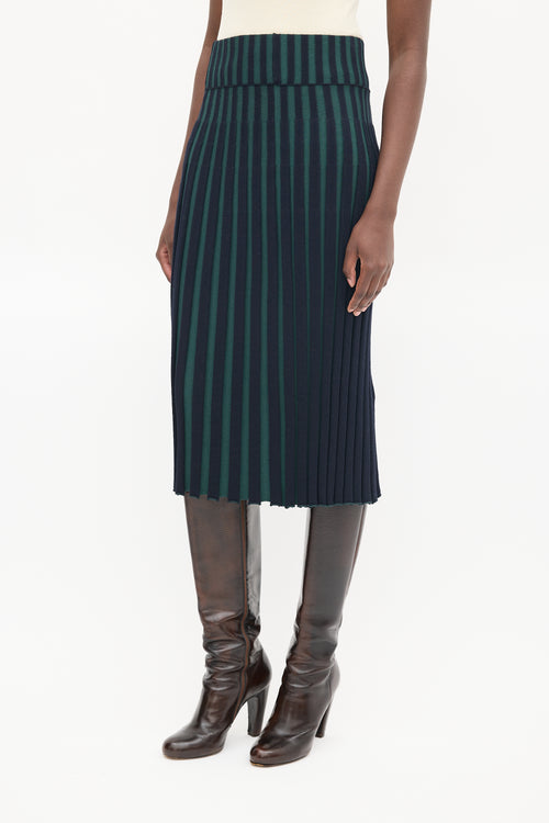 Kenzo Navy 
Green Ribbed Midi Skirt